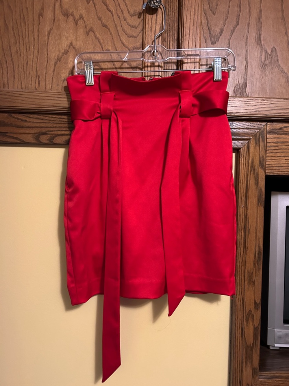 Express Red Paperbag Waist Mini Skirt with Tie